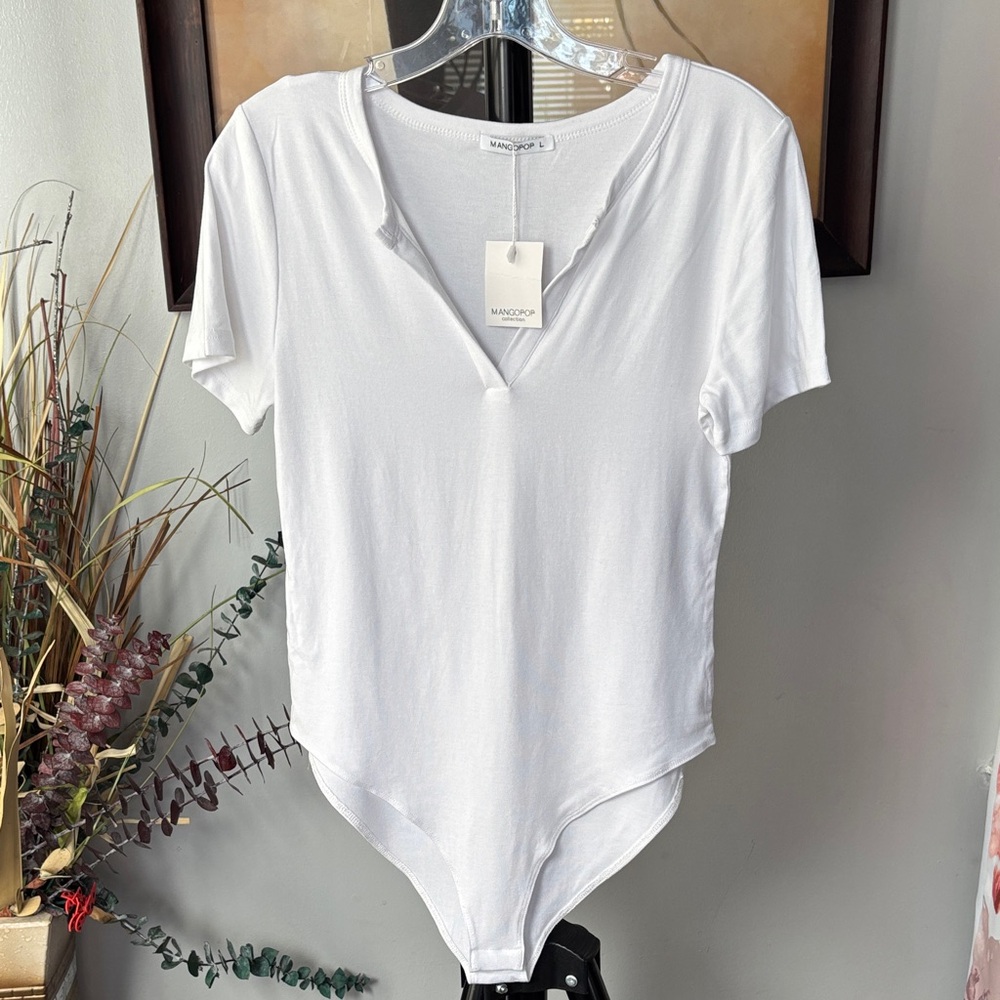 Mango Classic White Short Sleeve Bodysuit